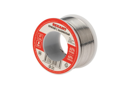 Припой с канифолью, 100г, Ø1мм, (олово 60%, свинец 40%), катушка, блистер REXANT