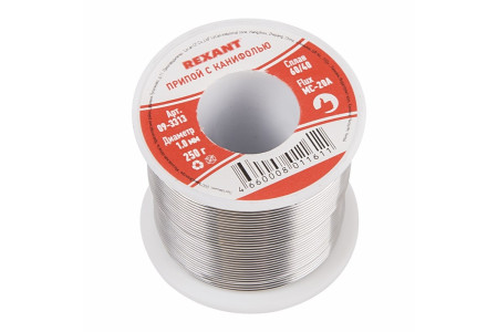Припой с канифолью, 250г, Ø1мм, (олово 60%, свинец 40%), катушка REXANT