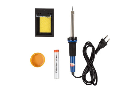 Набор для пайки №11 (паяльник 30Вт, подставка, губка для удаления припоя, канифоль, припой)  (TL-1011)  REXANT